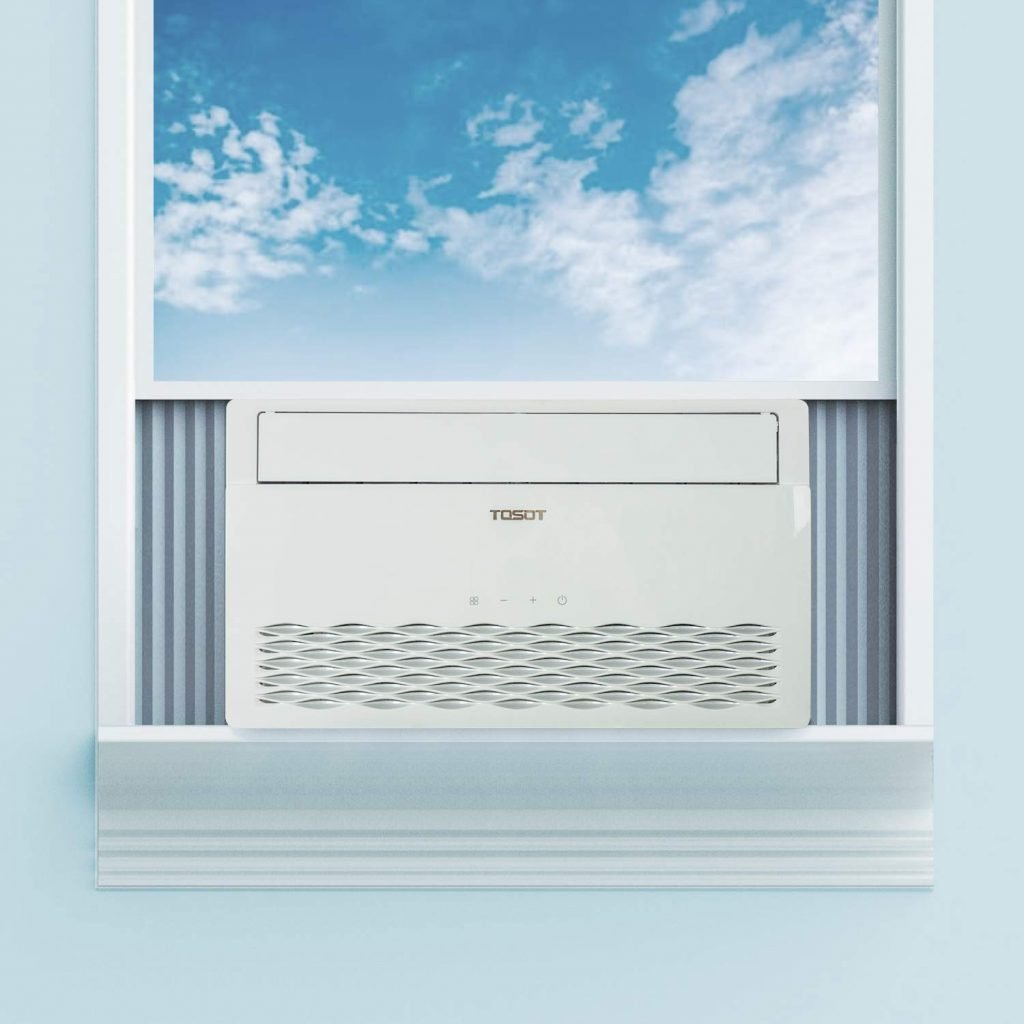 An Air Conditioner with a cloudy blue sky background