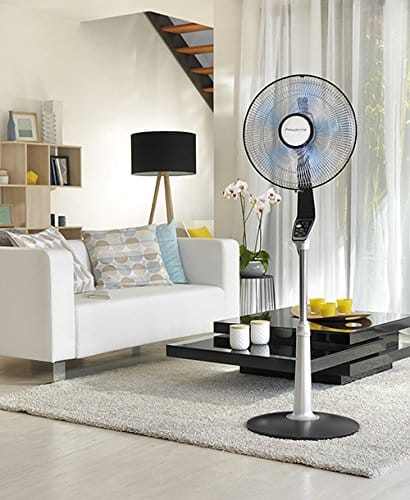 A Rowenta fan on a white living room