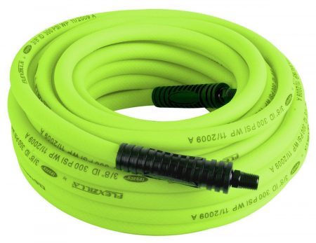 Coiled up Flexzilla hybrid air hose in green