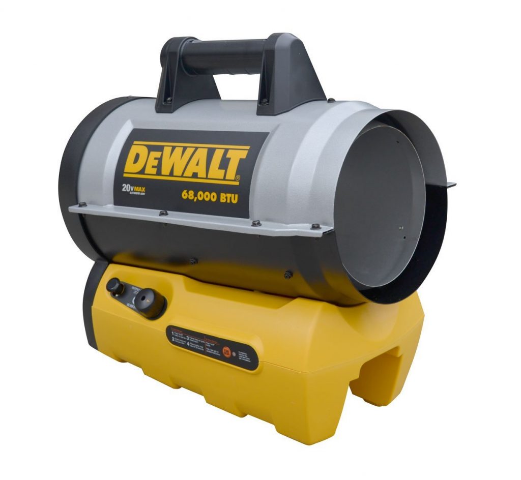 A 68,000 BTU capacity DeWalt propane heater