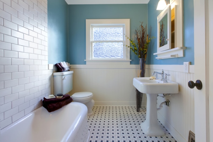 white tiled bathroom