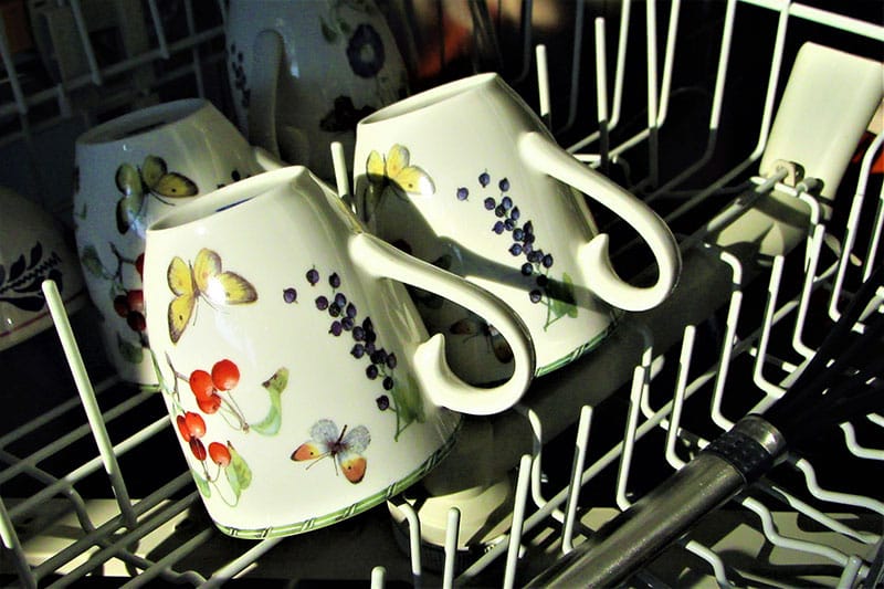 Mugs in a dishwasher