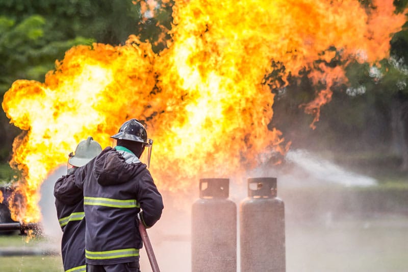 Firefighters with gas explosion