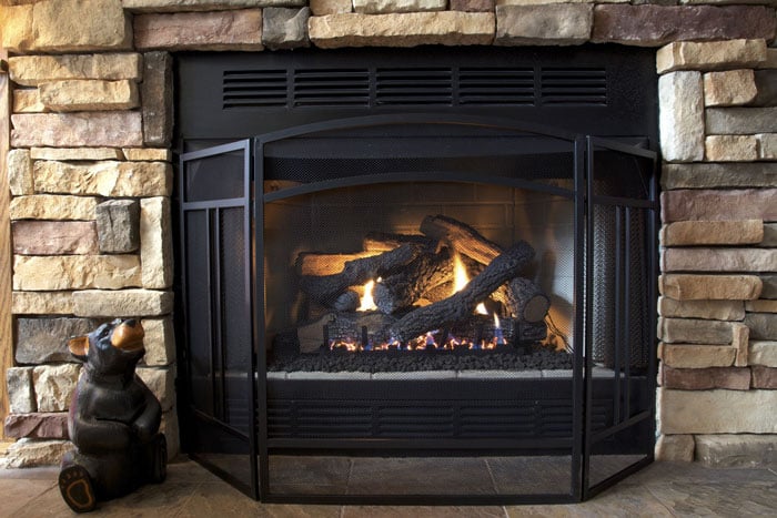 lit gas fireplace