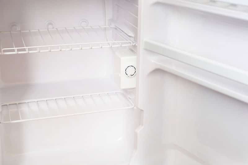 mini fridge with door open
