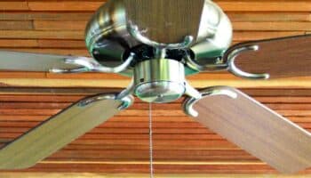 modern ceiling fan with brown blades
