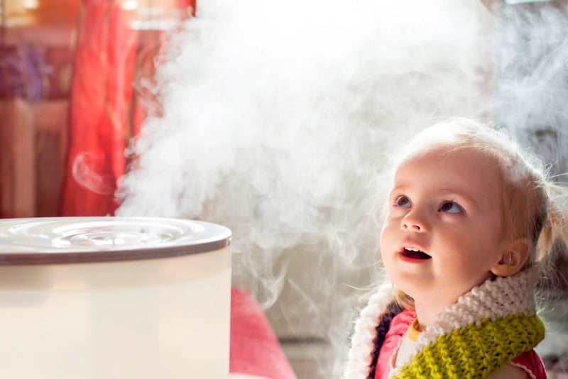 Little Girl Looking Dehumidifier Steam