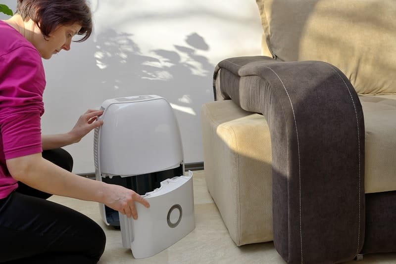 Woman Placing Dehumidifier Reservoir Properly