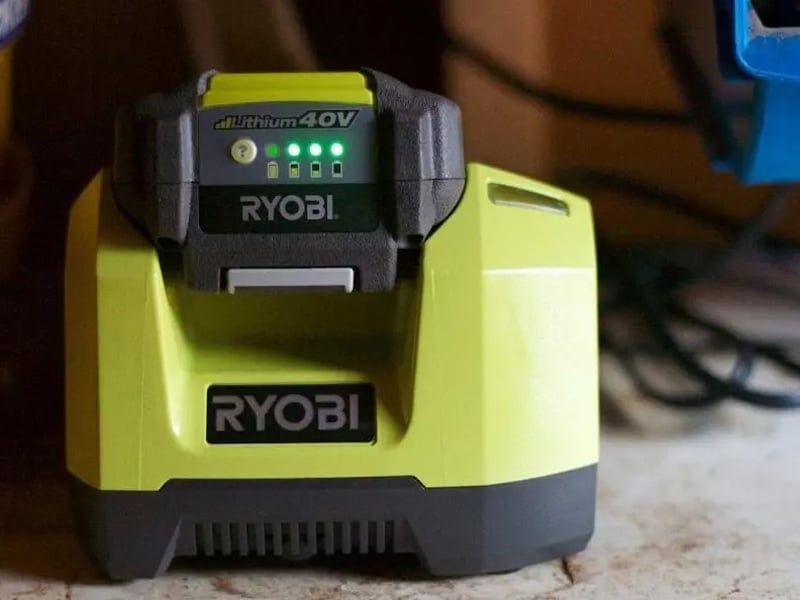 Ryobi Battery Charger With Green Lights on