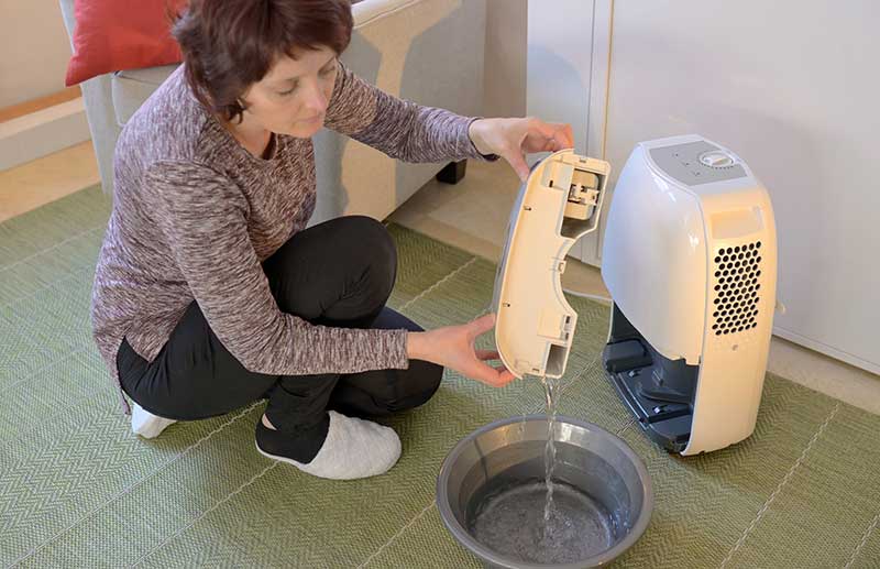 Woman collecting dehumidifier water