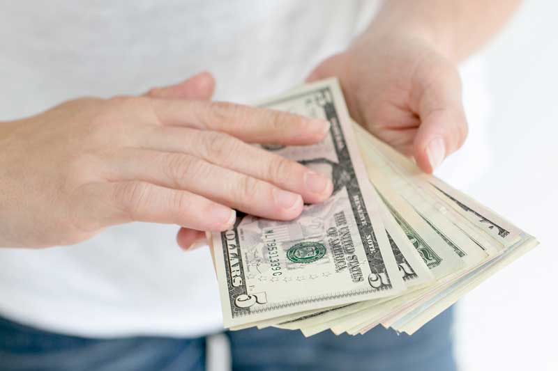 person holding dollar bills