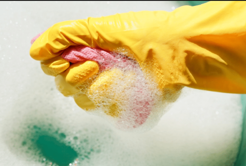 soapy water and sponge 