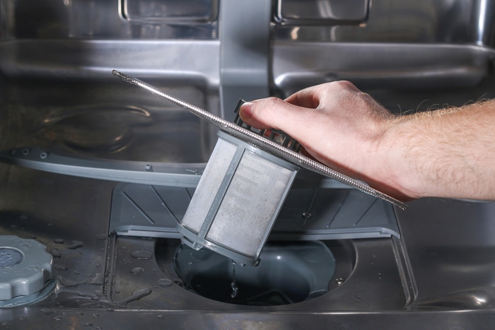 How to clean a dishwasher filter and get rid of the wet dog smell.