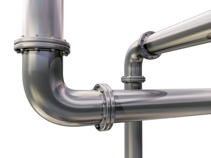 Metal water pipes in a white background