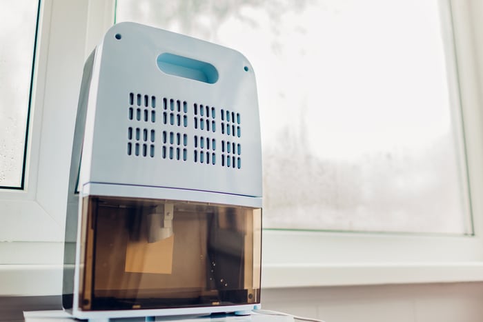 A dehumidifier inside a home