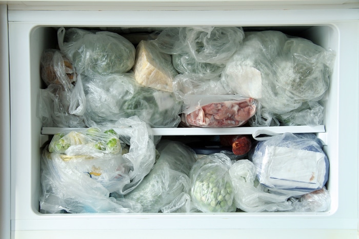 An overfilled freezer compartment