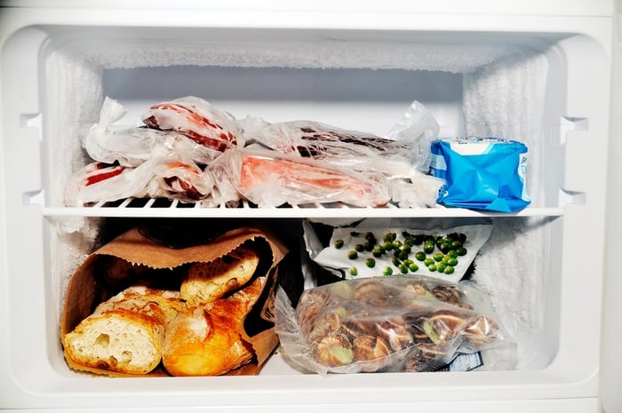 The internal compartment of a freezer