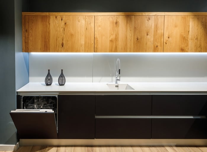 A modern dishwasher in a sleek-looking kitchen.