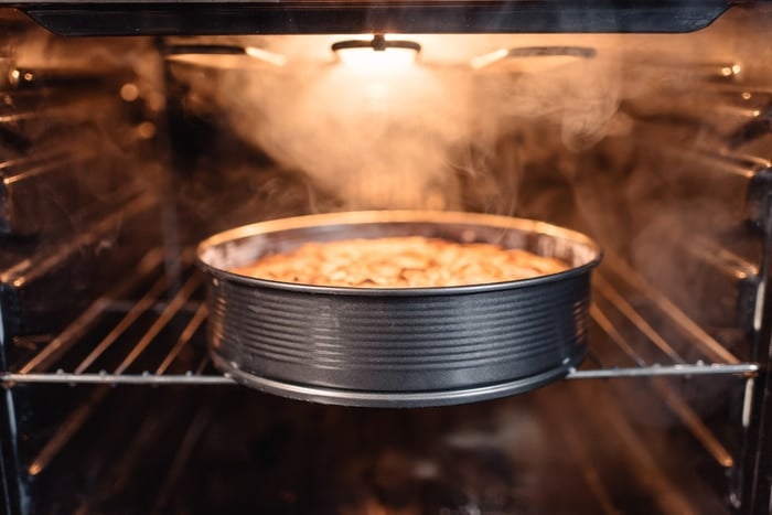 A pie inside a steam oven