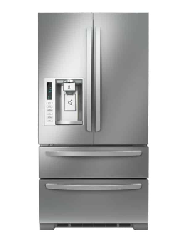 A Quad-door refrigerator on a white background