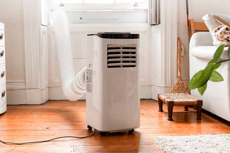 Portable air conditioner installed in the living room