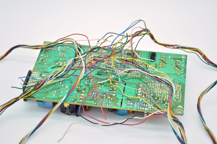 A control board with loose wires