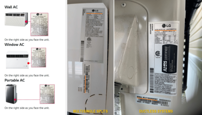 Ductless AC model number location
