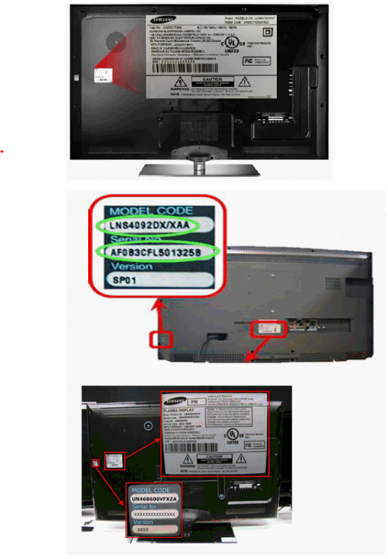 Television model number location