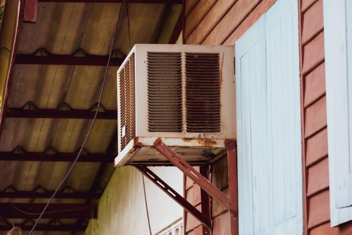 A Window Air Conditioner viewed from the side